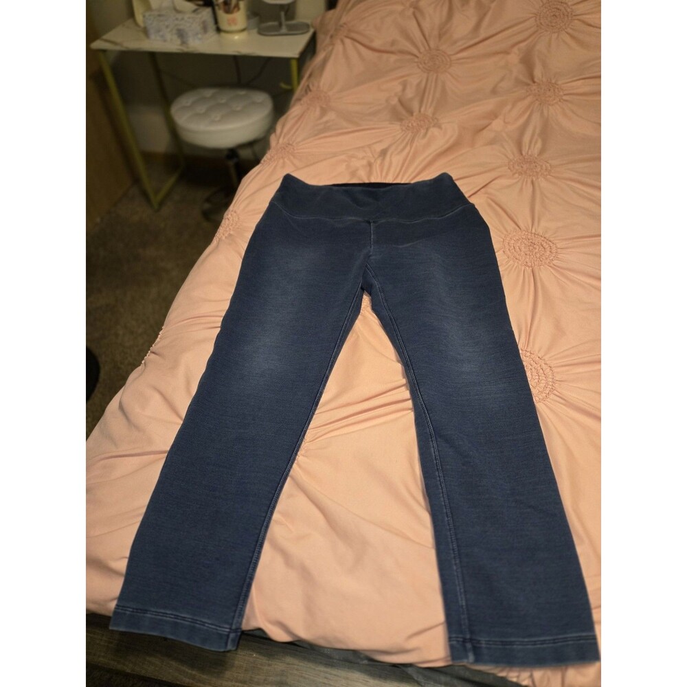 Chico's Zenergy Women's 2 US 12/14 Athletic Leggings Blue Solid Knit Medium Wash